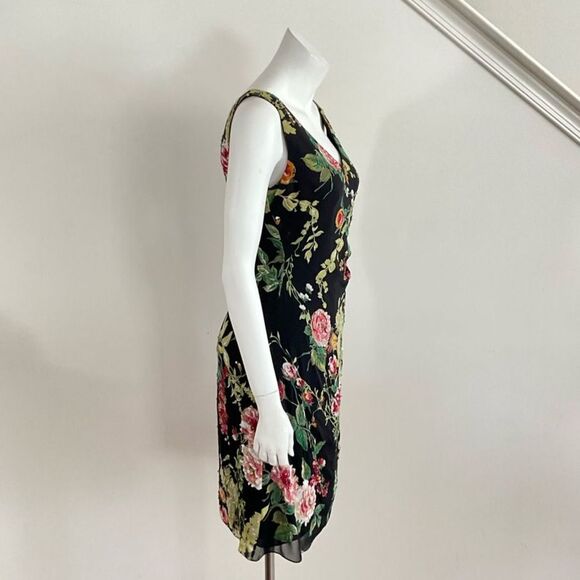 100% Silk Kay Unger Beaded Sequin Dress V-neck Black Floral 4 - Picture 9 of 10